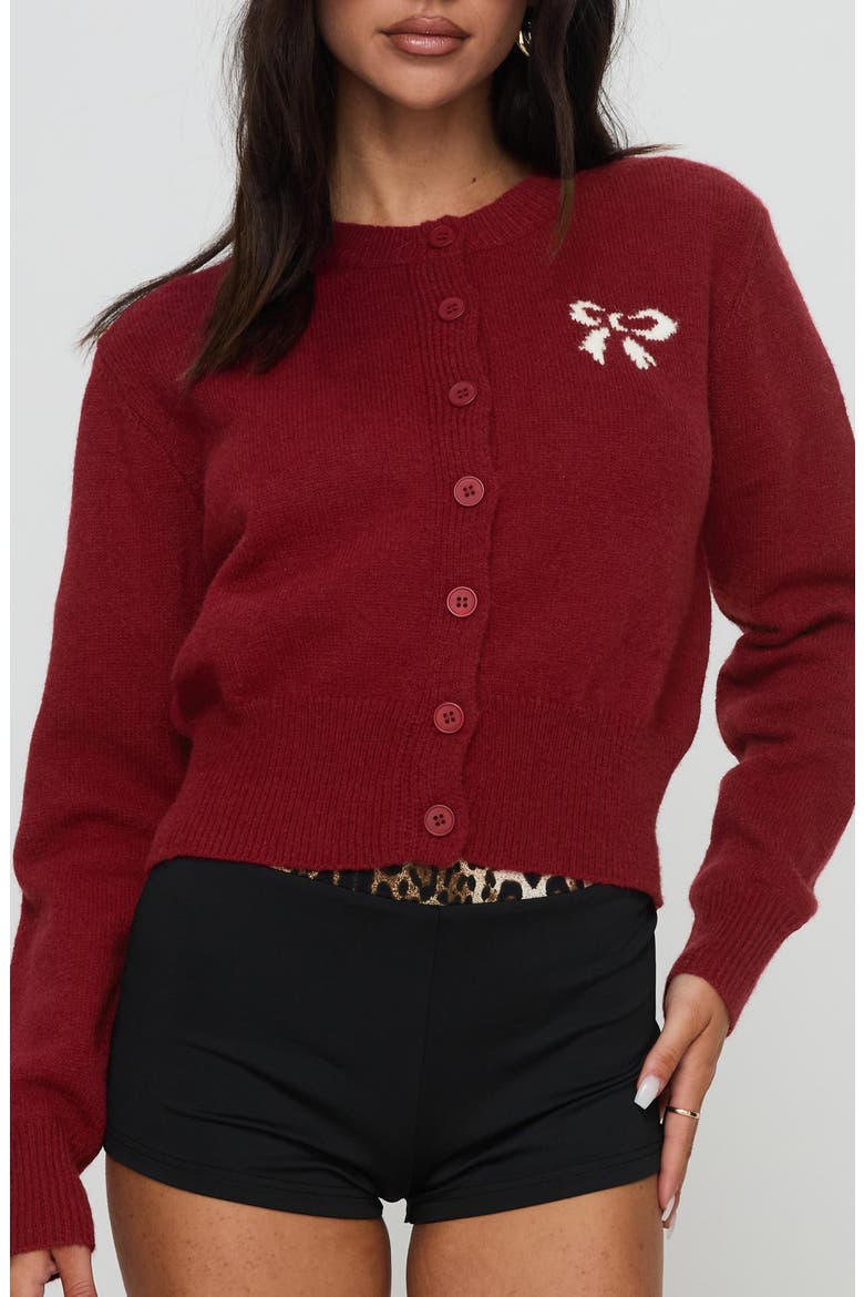 With a Bow Cardigan, Main, color, RED