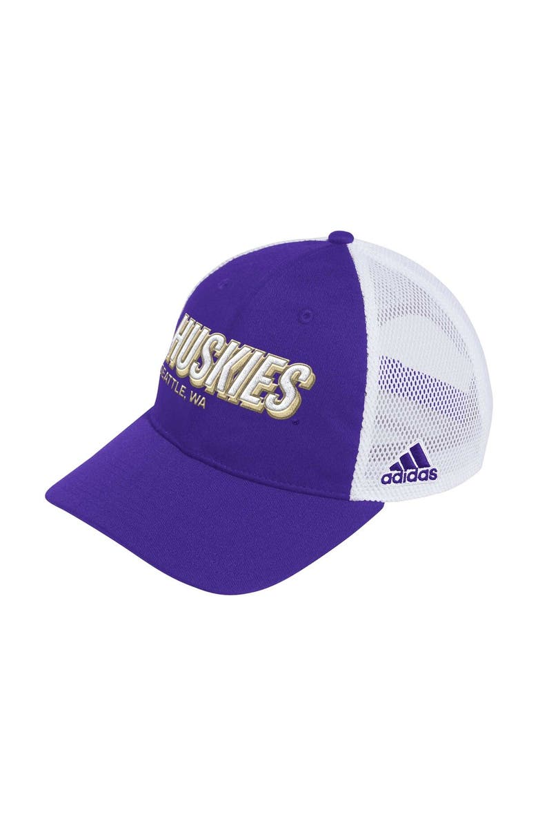 adidas Men's adidas Purple Washington Huskies Mascot Block Letter Slouch Trucker Adjustable Hat, Main, color, Purple