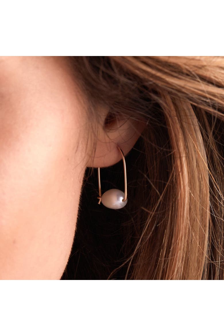 Floating Pearl Small Hoop Earrings, Alternate, color, Gold