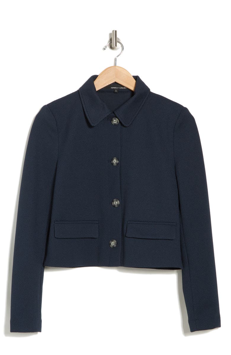 Amanda & Chelsea Piqué Short Jacket, Alternate, color, Navy