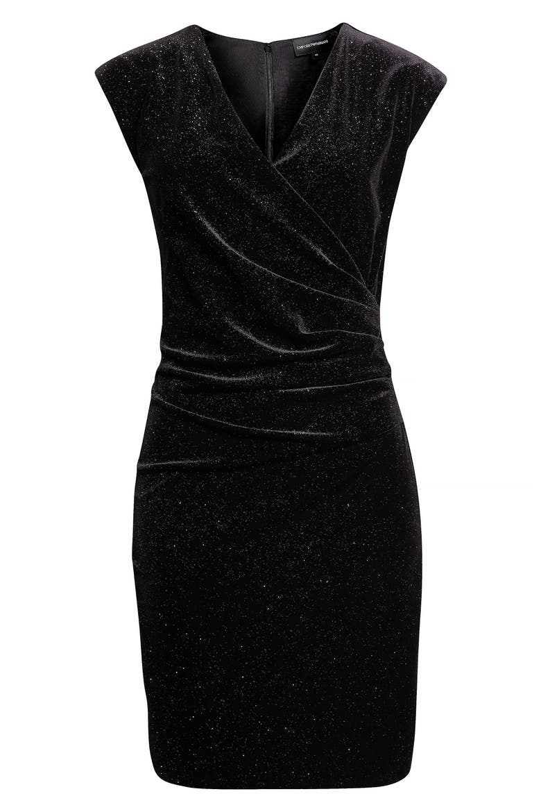 Metallic Chenille Faux Wrap Dress, Alternate, color, SOLID BLACK