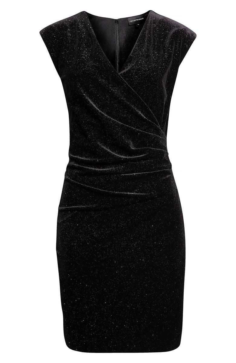 Emporio Armani Metallic Chenille Faux Wrap Dress, Alternate, color, Solid Black