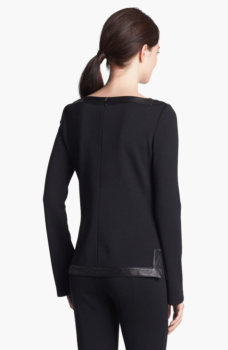 St. John Collection Leather Trim Milano Knit Top, Alternate, color, 