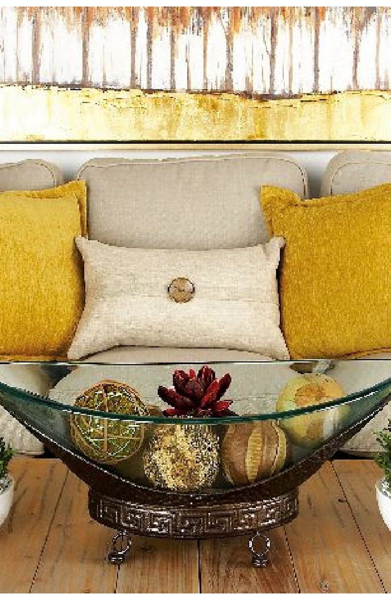 UMA Clear Tempered Glass Traditional Kitchen Serving Bowl with Brown Metal Base, Alternate, color, 