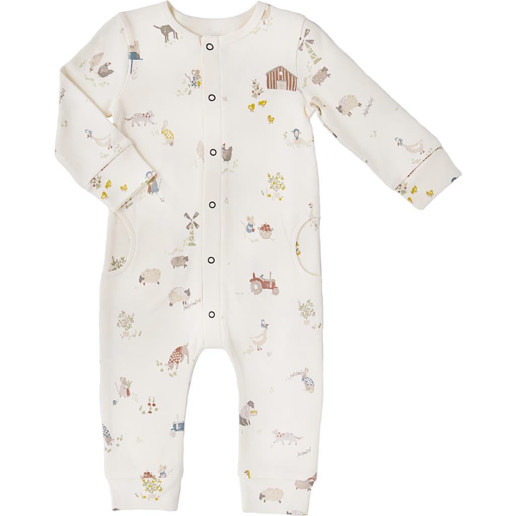 Pehr Print Long Sleeve Organic Cotton Romper In Beige