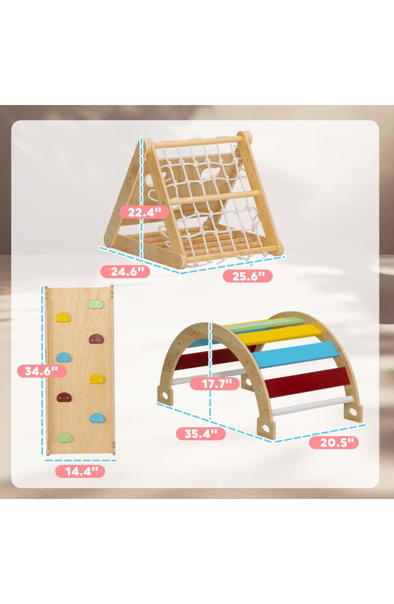 Qaba Pikler Triangle Set, 7 in 1 Indoor Toddler Climbing Toys, Montessori Set, Alternate, color, 