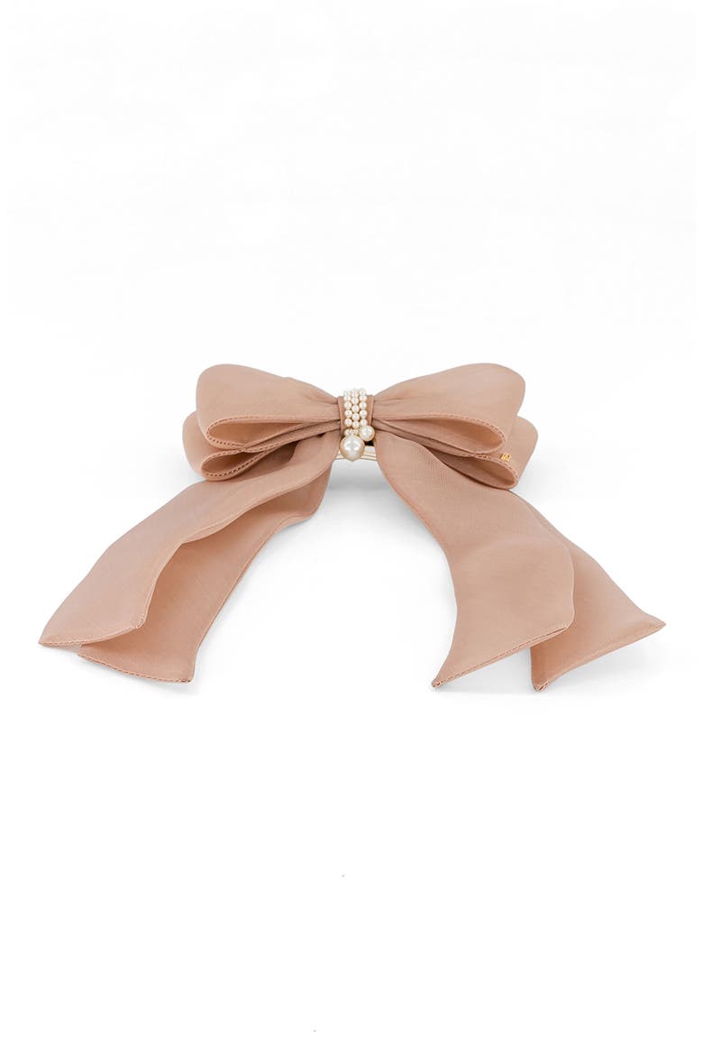 Organza silk bow barette, Alternate, color, BEIGE