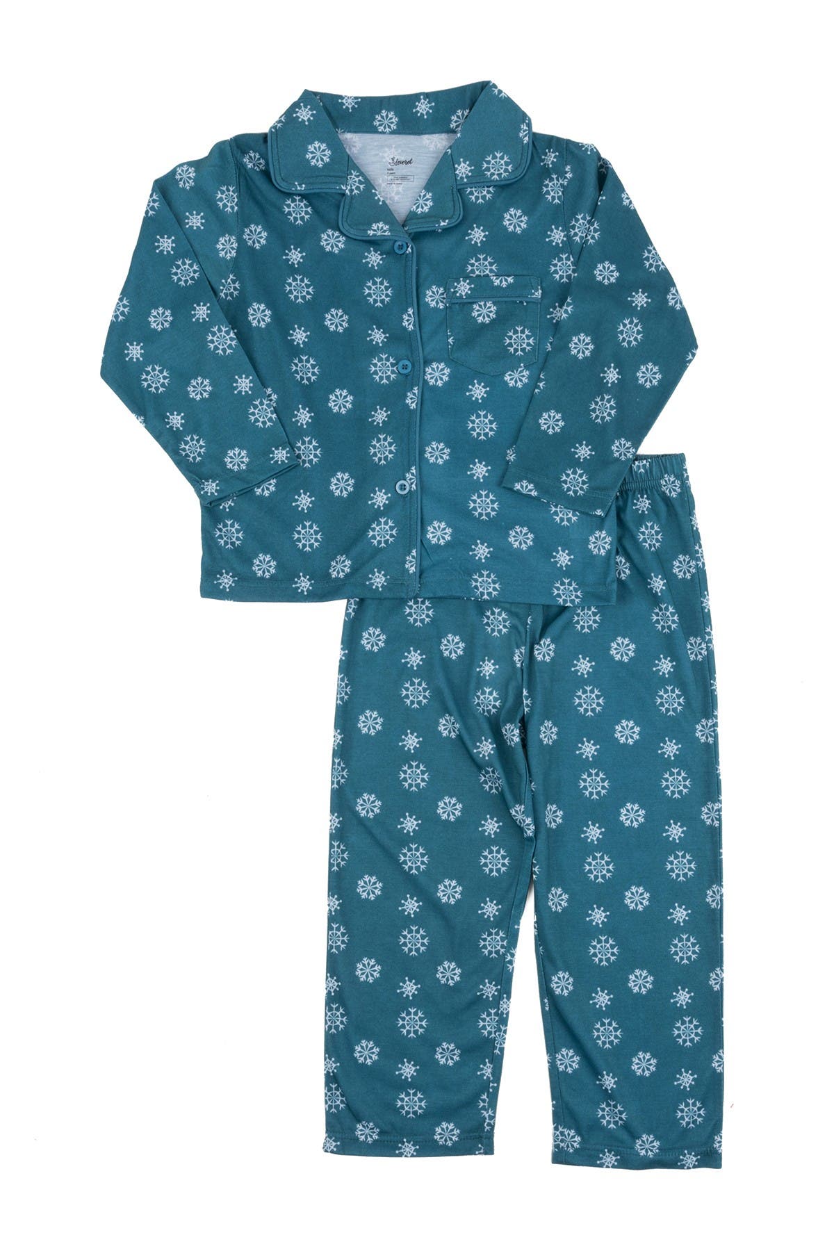 Leveret Teal Snowflake 2-Piece Button Down Pajama Set | Nordstromrack