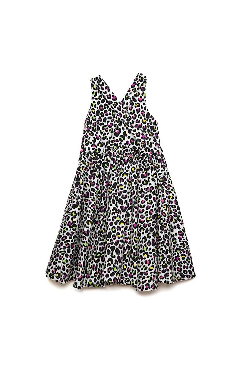 WORTHY THREADS Girls Cross Back Dress, Alternate, color, Neon Leopard