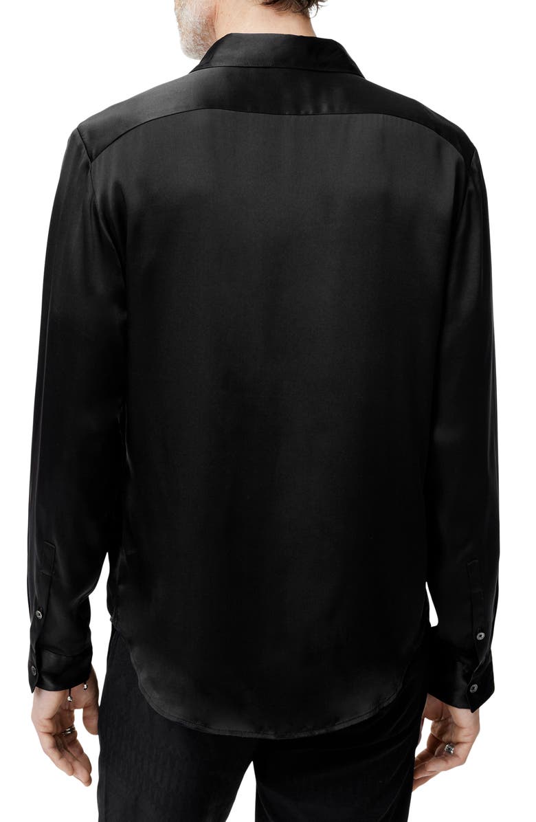 John Varvatos Pleated Front Silk Button-Up Shirt, Alternate, color, Black