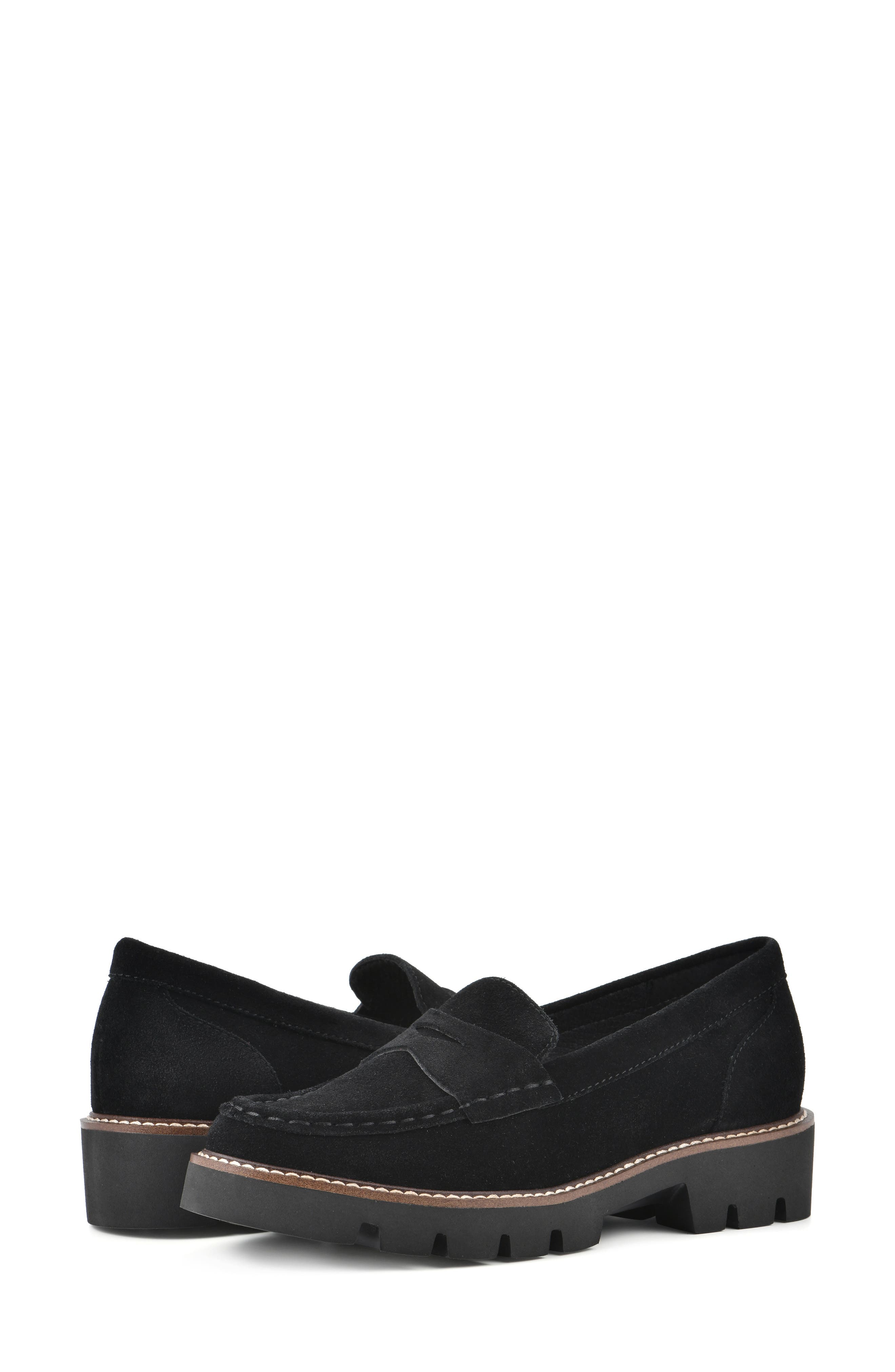 White Mountain Footwear Gunner Lug Sole Platform Loafer - Wide Width, Alternate, color, Black/ Suede