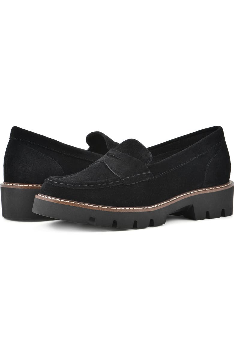 White Mountain Footwear Gunner Lug Sole Platform Loafer - Wide Width, Alternate, color, Black/ Suede