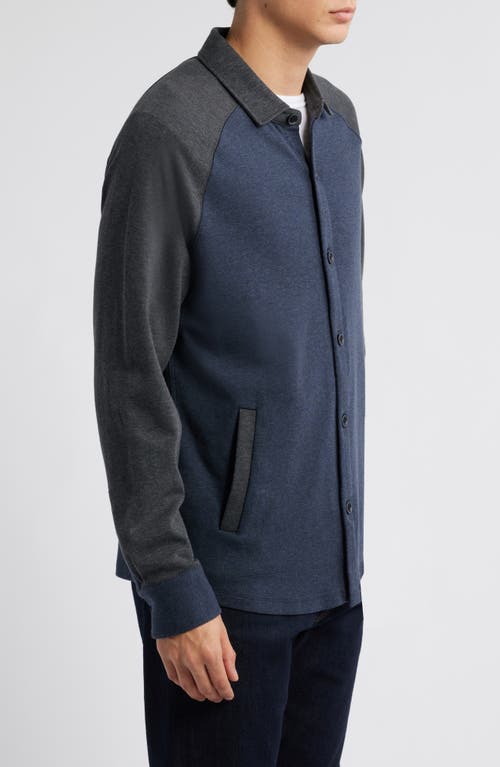 Robert Barakett Paolo Varsity Heathered Cotton Knit Button-up Shirt In Charcoal
