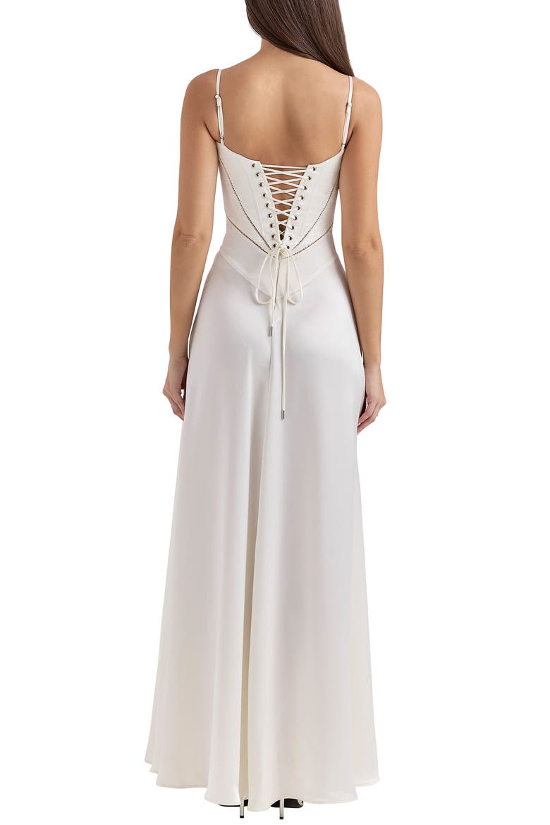Anabella Lace-Up Satin Gown, Alternate, color, IVORY