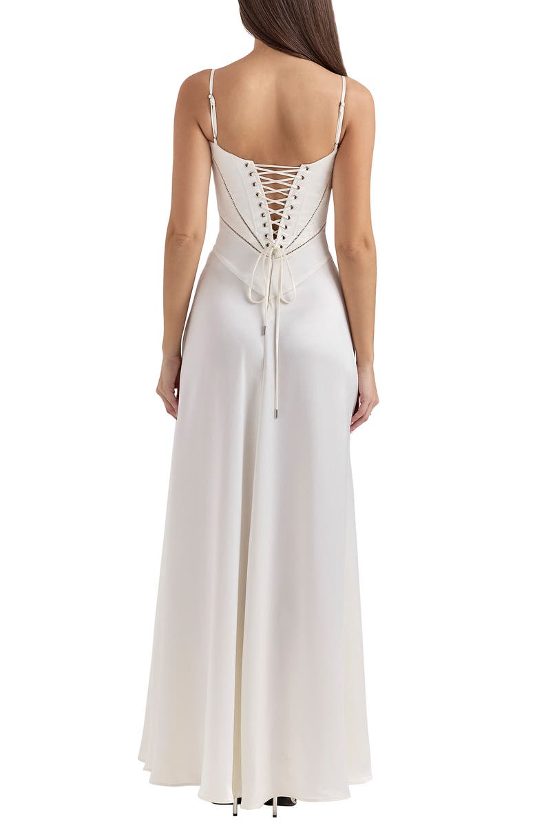 HOUSE OF CB Anabella Lace-Up Satin Gown, Alternate, color, Ivory