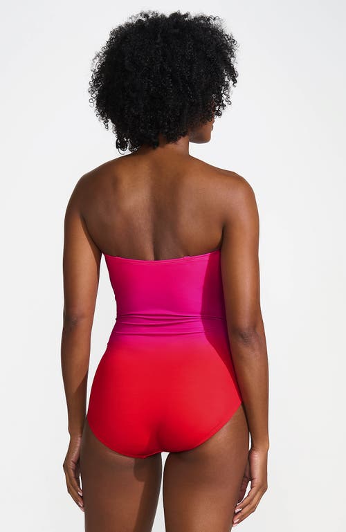 Lands' End Slender Suit Shine Bandeau Tummy Control Chlorine Resistant High Leg One Piece Swimsuit In Pink Multi Ombre