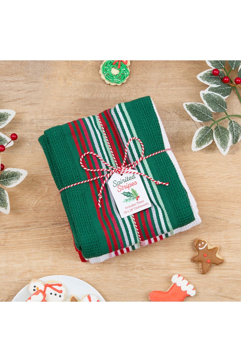 Heavyweight Essentials Dishtowel Set of 3, Alternate, color, Red, White, and Green