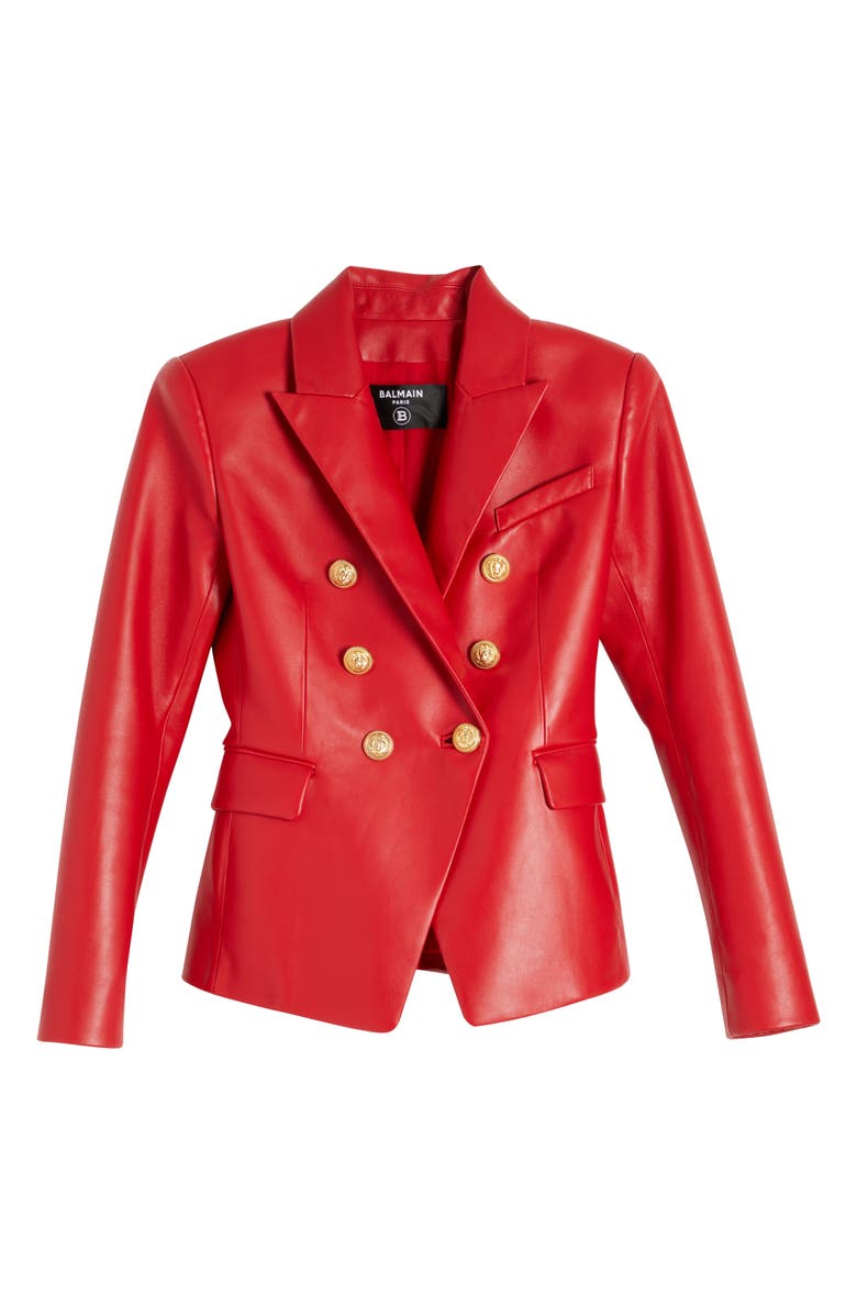 Balmain Double Breasted Leather Blazer, Alternate, color,