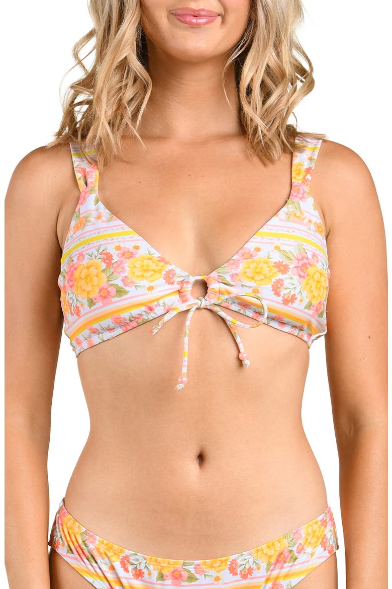 Good Day Tie Front Bikini Top, Main, color, WHITE MULTI