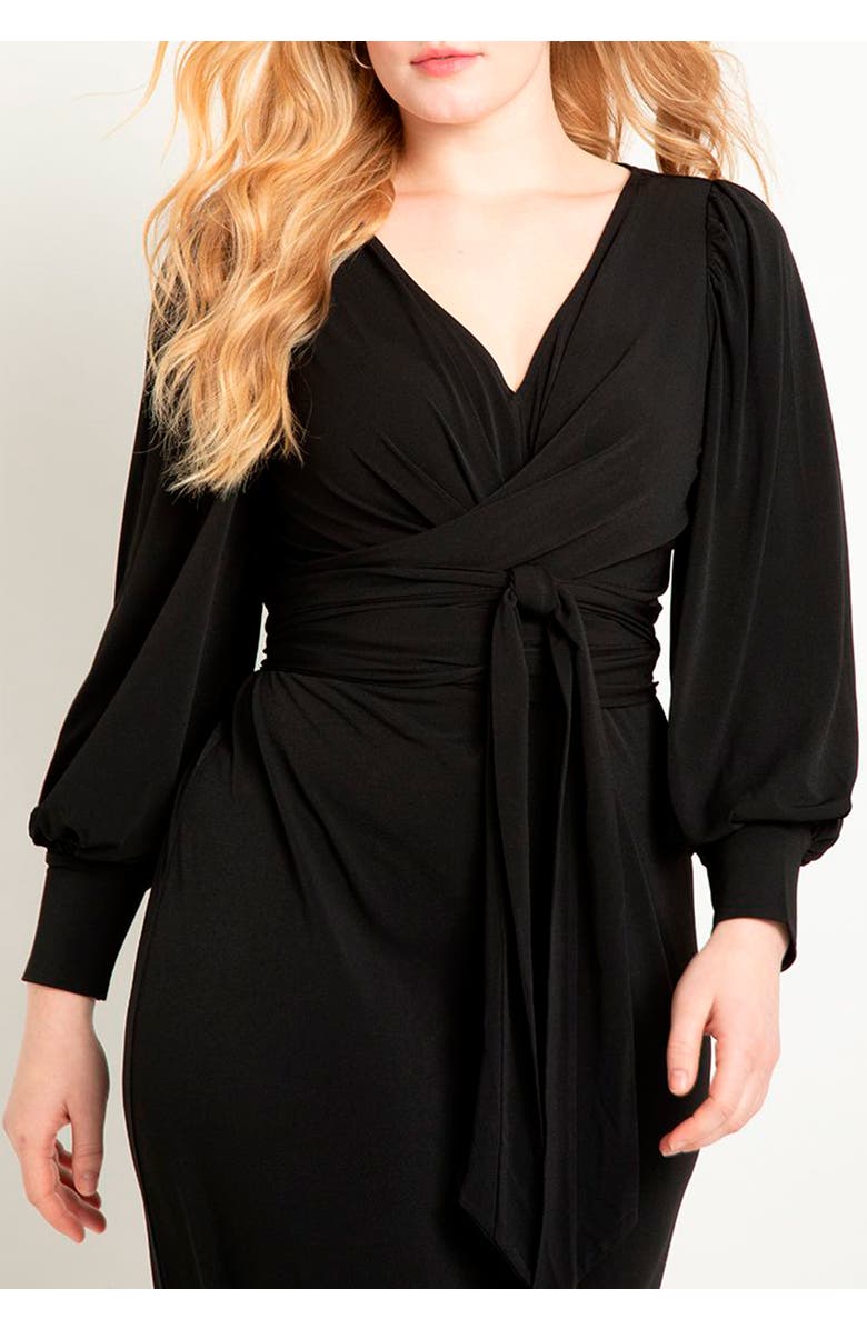 ELOQUII Cross Front Midi Dress, Alternate, color, Totally Black