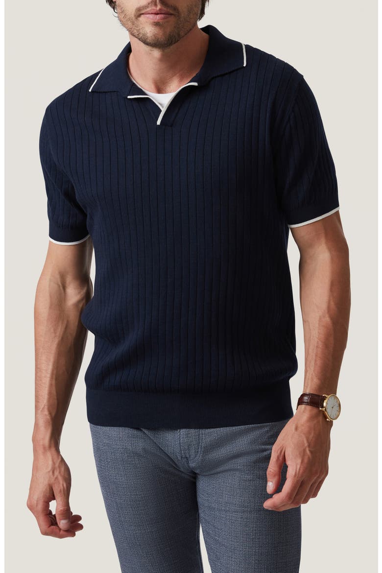 Rib Short Sleeve Polo Sweater, Main, color, NAVY