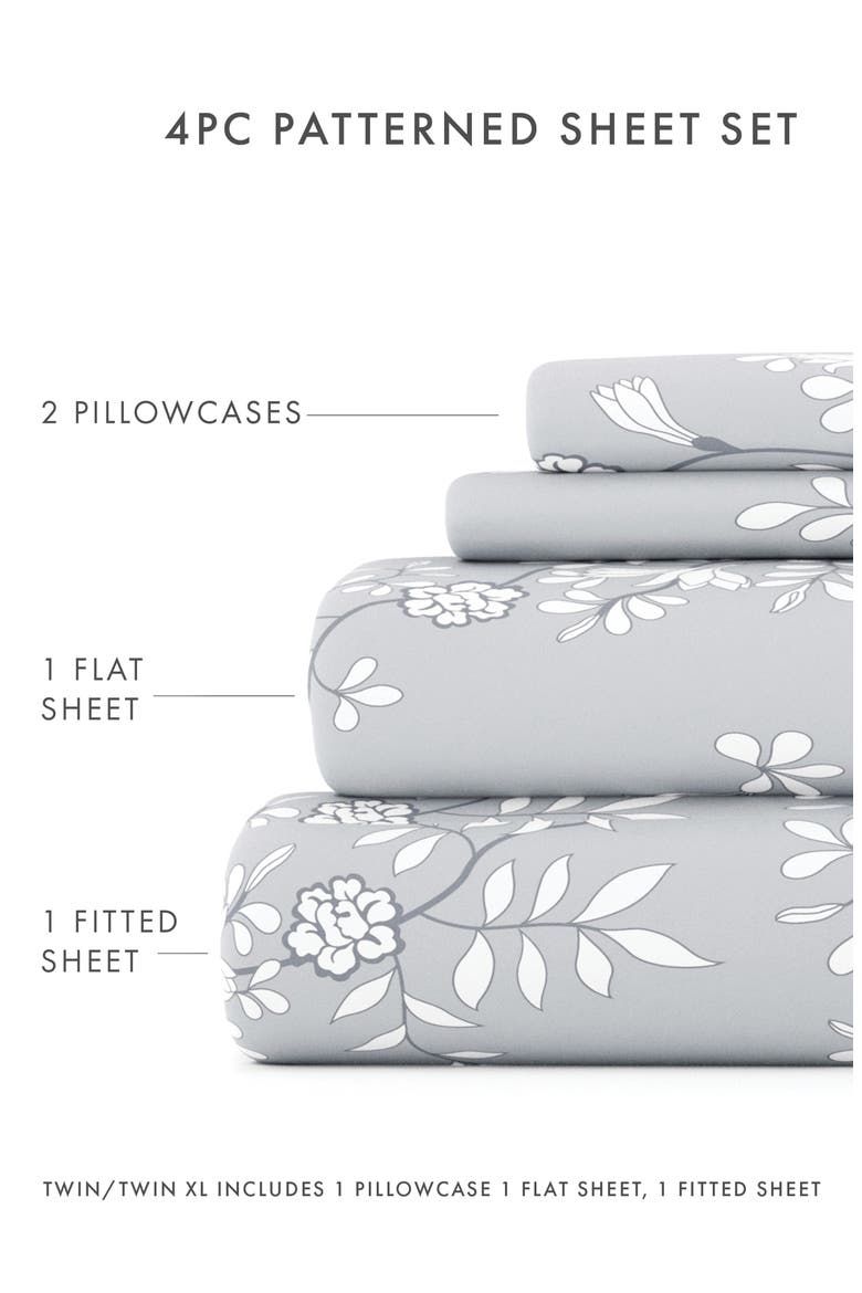 HOME SPUN Premium Ultra Soft Trellis Vine Pattern 4-Piece Bed Sheets Set, Alternate, color, LIGHT GRAY