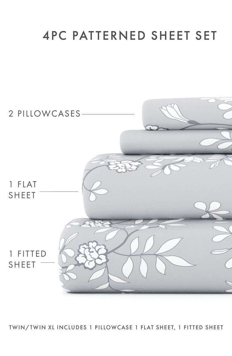 HOMESPUN HOME SPUN Premium Ultra Soft Trellis Vine Pattern 4-Piece Bed Sheets Set, Alternate, color, Light Gray