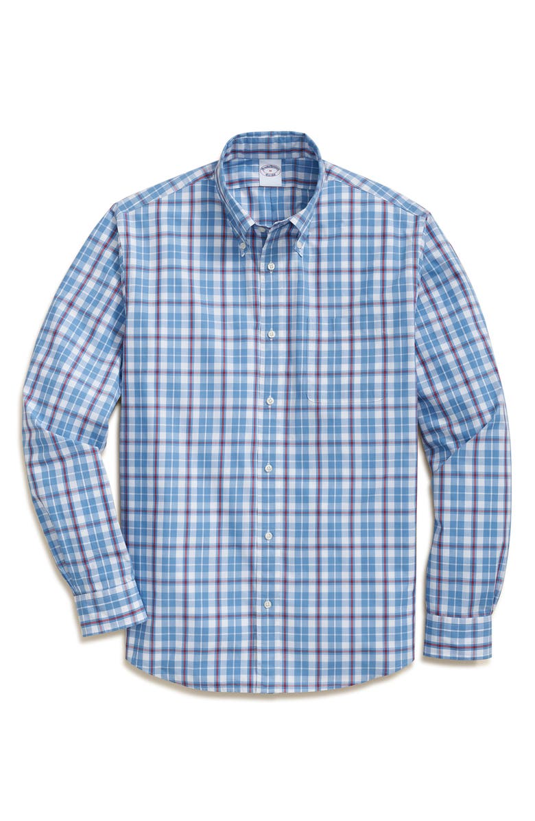 Brooks Brothers Friday Poplin Plaid Cotton Oxford Cloth Button-Down Shirt, Main, color, Ultramarinepld