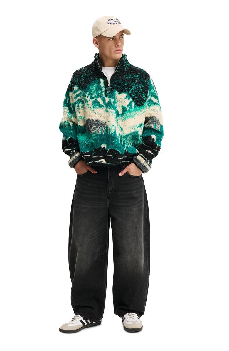 Cotton On Men's Quarter Zip Teddy Fleece, Alternate, color, Green Multi Mountains