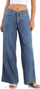 HINT OF BLU Chill Pleated Mid Rise Wide Leg Jeans