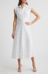 Anne Klein Eyelet Embroidery Sleeveless Shirtdress