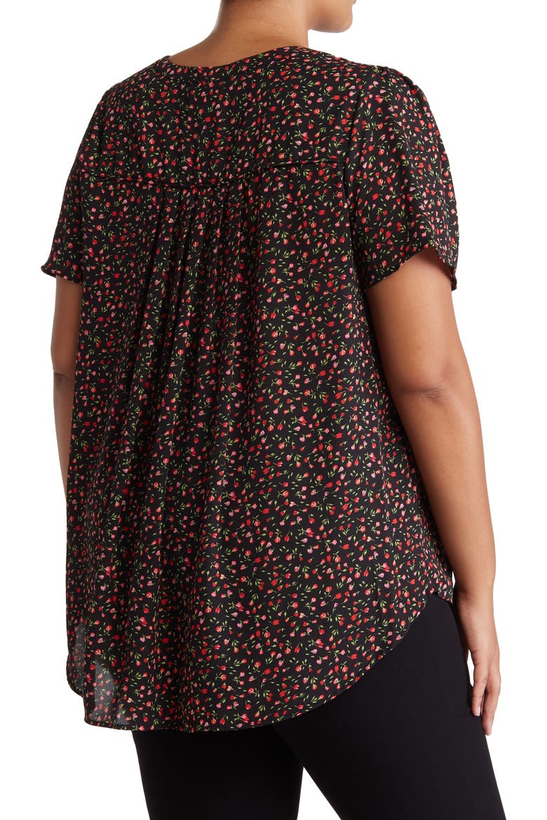 Floral Flutter Sleeve Blouse, Alternate, color, BLACK PINK ROSEBUD