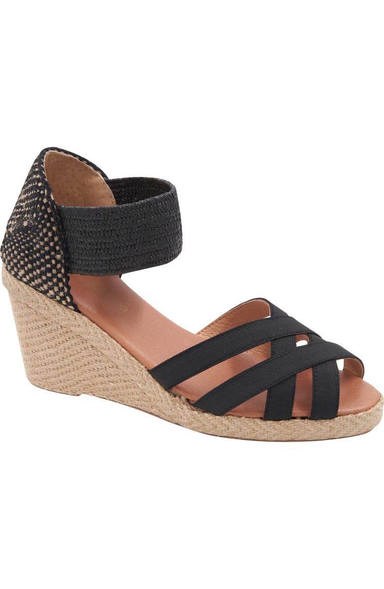 André Assous Adin Wedge Sandal, Main, color, Black