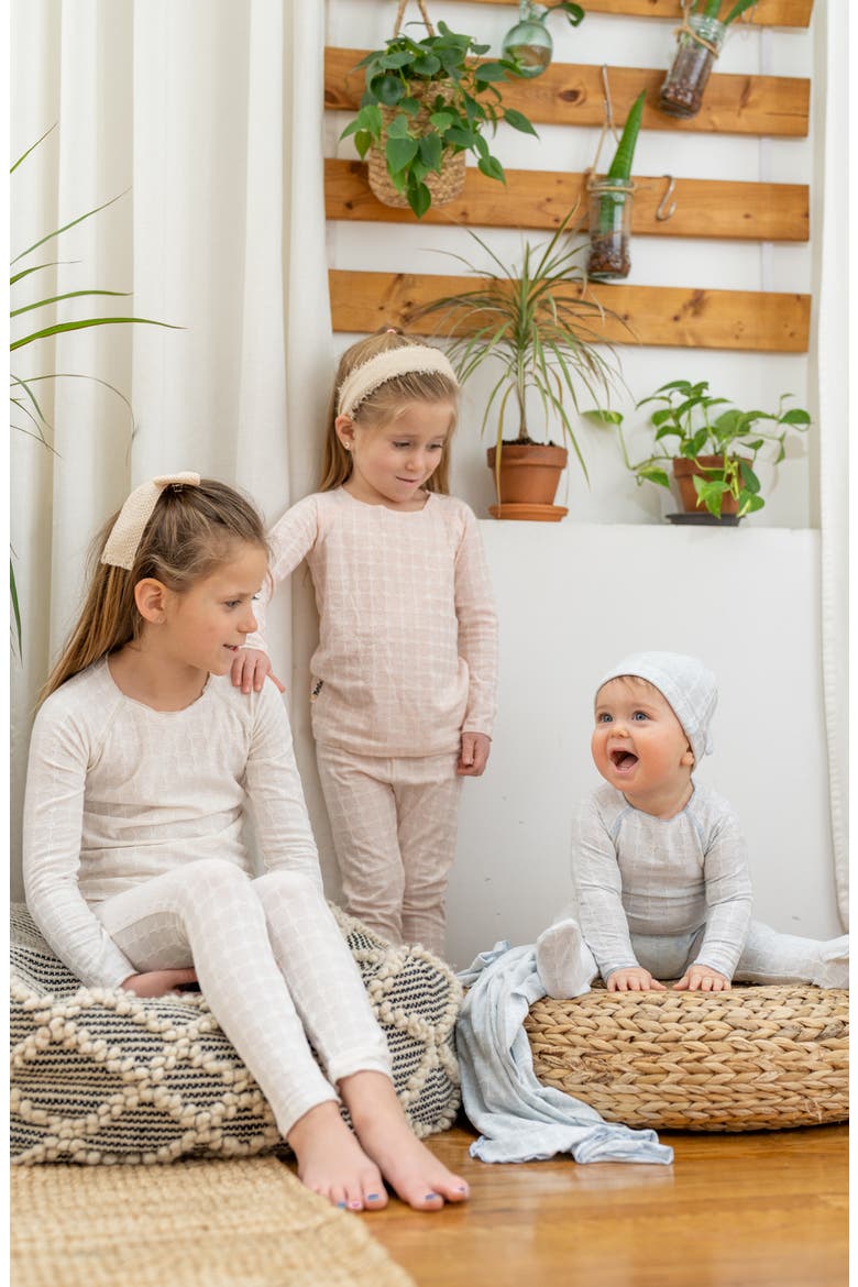Box Pattern Stretch Cotton Top & Pants Set, Alternate, color, IVORY
