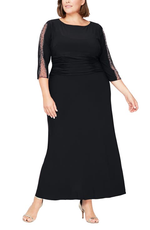 Embellished Sleeve Ruched Gown (Plus Size)