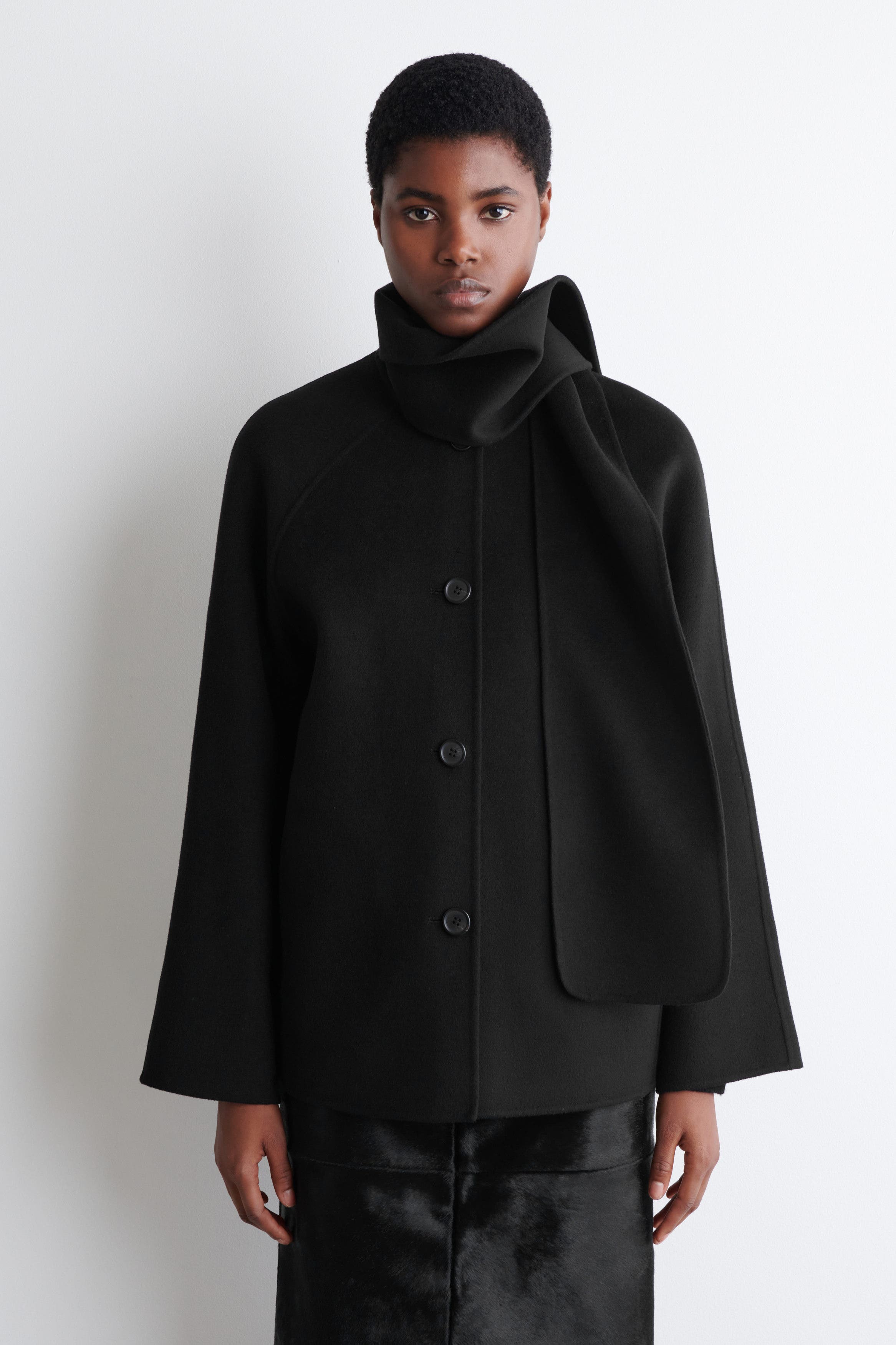 Double-Faced Wool Scarf Short Jacket - image 2