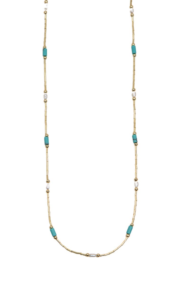 Argento Vivo Sterling Silver Faux Pearl & Turquoise Liquid Beaded Necklace, Main, color, Gold