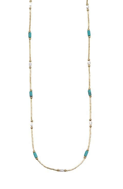 Faux Pearl & Turquoise Liquid Beaded Necklace