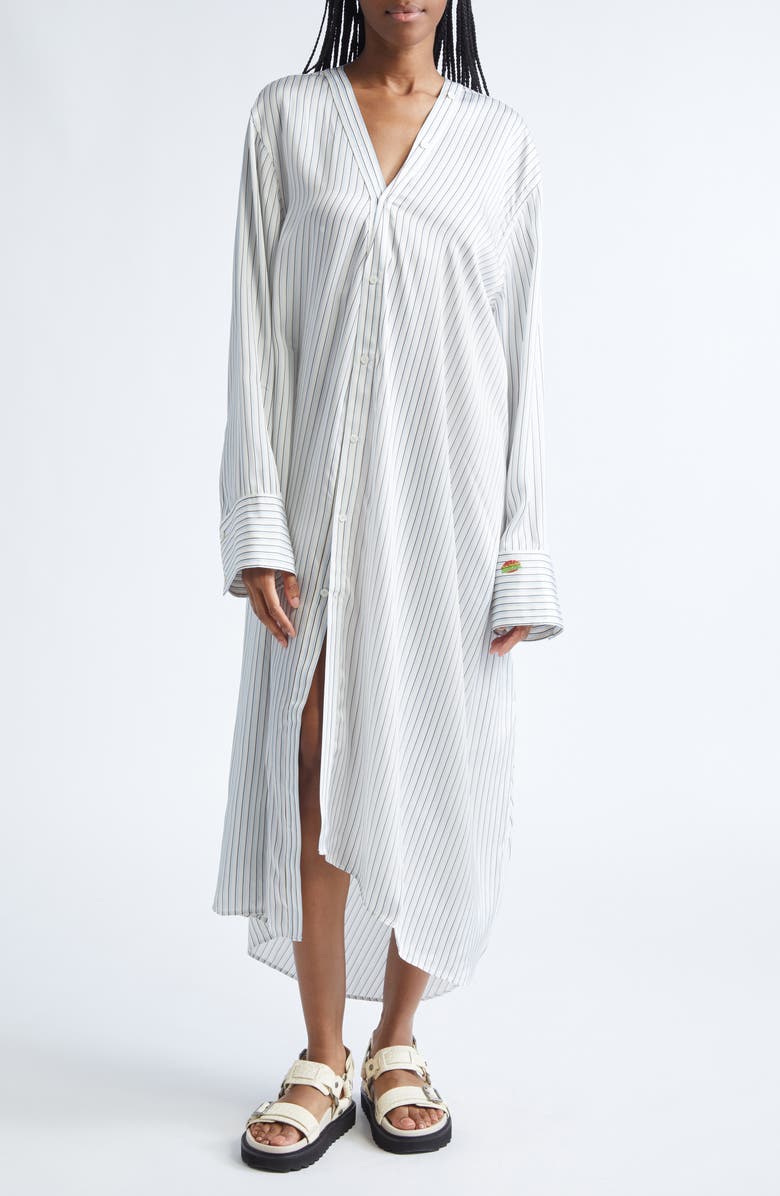 Acne Studios Dothy Stripe Long Sleeve Asymmetric Cotton Midi Shirtdress, Alternate, color, Blue/ White