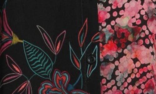 APNY APNY ABSTRACT PRINT ROLL TAB SLEEVE CHIFFON BUTTON-UP SHIRT 