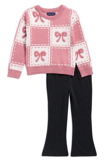 Andy & Evan Kids' Bow Chenille Sweater & Flare Leggings Set In Multi