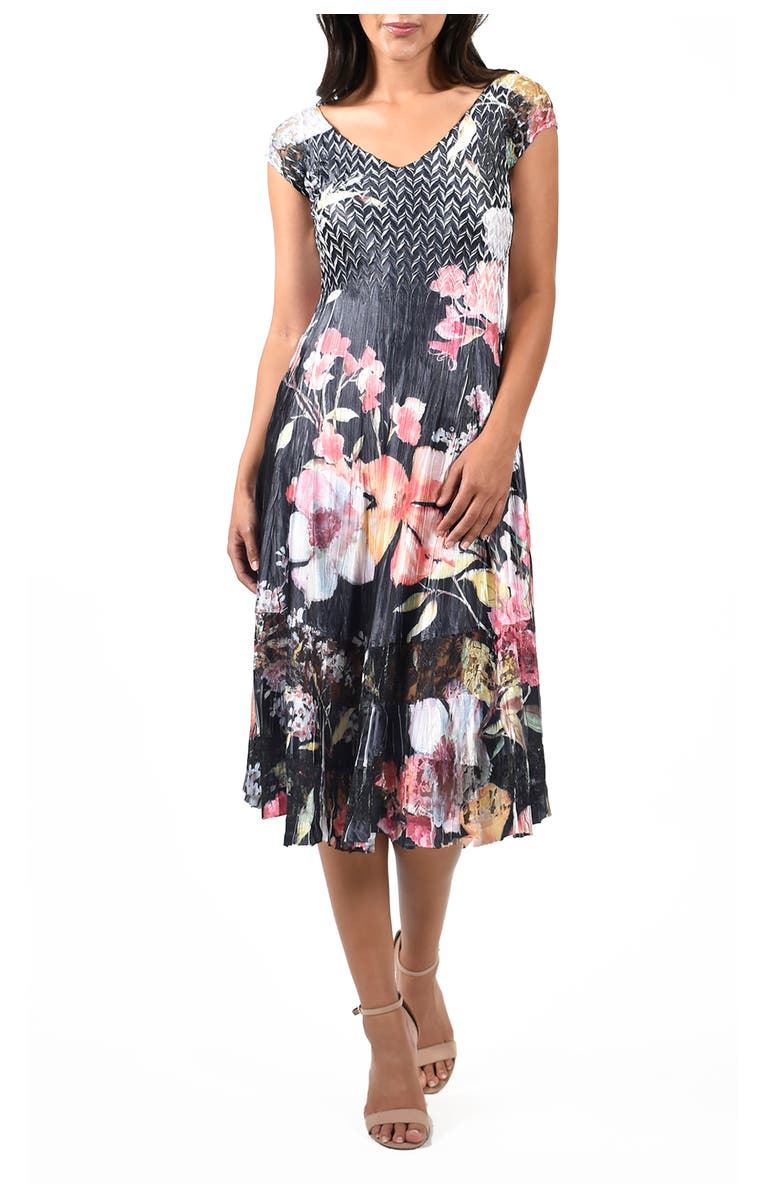 Komarov Bright Floral Cap Sleeve Charmeuse Dress, Main, color, Floral Dream