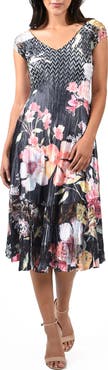 Komarov Bright Floral Cap Sleeve Charmeuse Dress