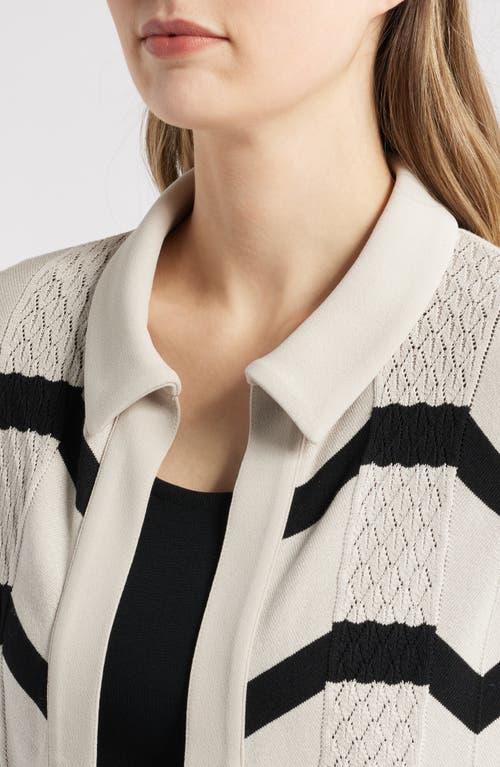 Shop Ming Wang Pointelle Stripe Cardigan In Limestone/black