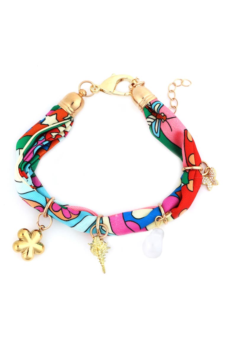 Print Fabric Charm Bracelet, Main, color, GOLD MULTI