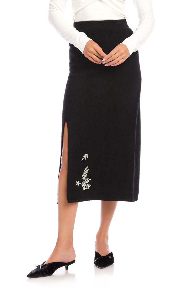 FIFTEEN TWENTY Brett Floral Embellished Sweater Skirt, Main, color, Black