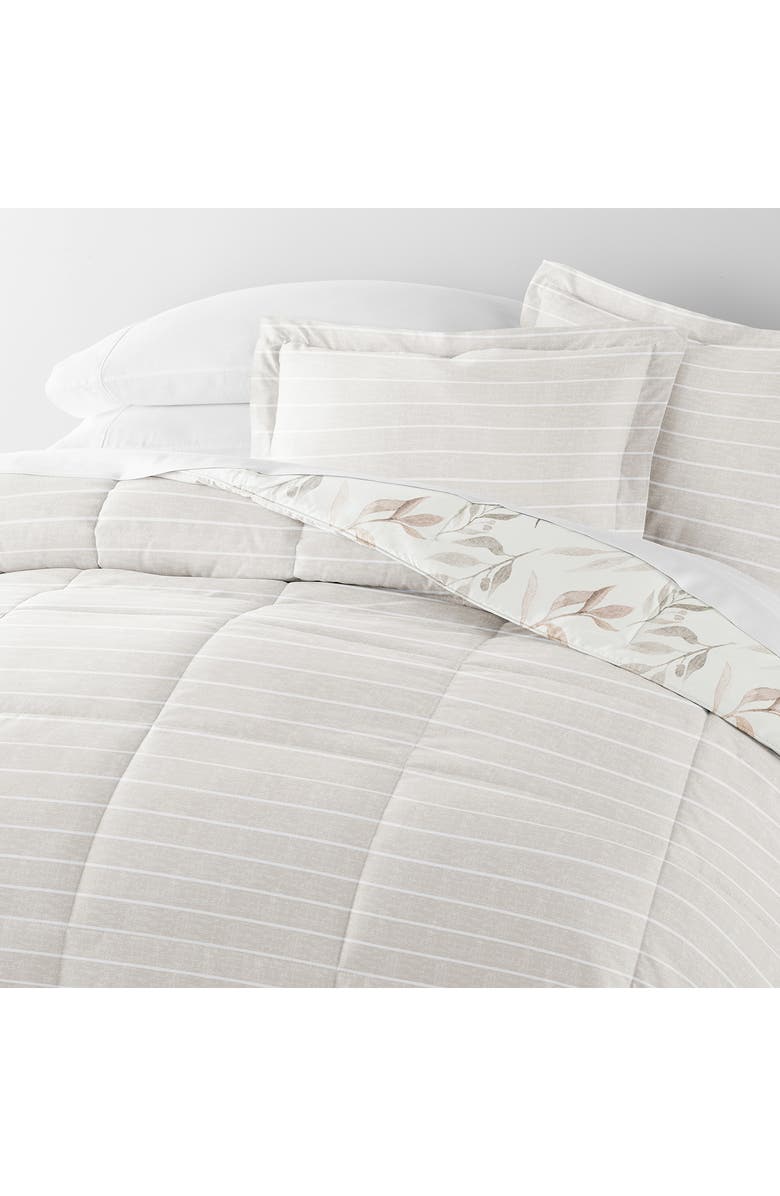 HOMESPUN Foliage Stripe Reversible 3-Piece Comforter Set, Alternate, color, Ivory