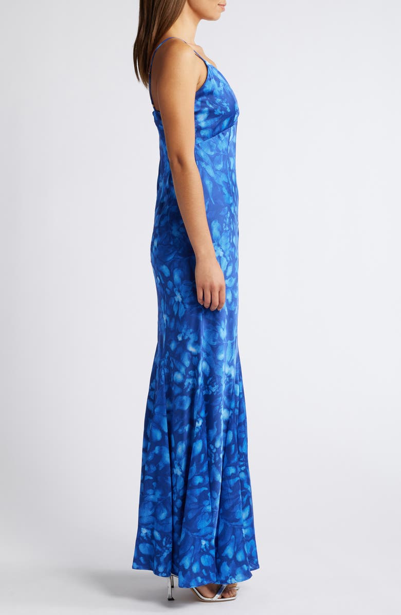 Hutch Floral Satin Cocktail Slipdress, Alternate, color, Cobalt Floral