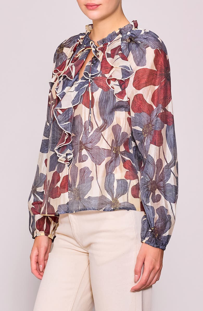 MELLODAY Ruffle Print Top, Alternate, color, Ivory Multi