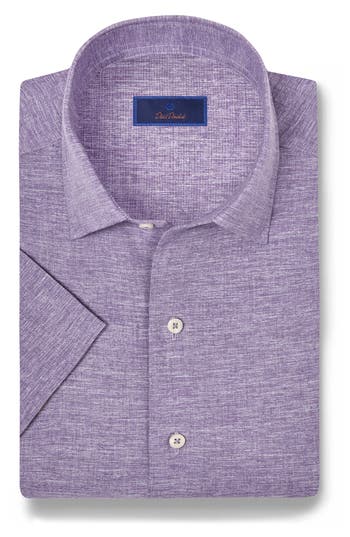 David Donahue Short Sleeve Linen & Cotton Sport Shirt In Violet